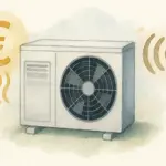 Iconos de las principales desventajas de la aerotermia: coste y ruido.