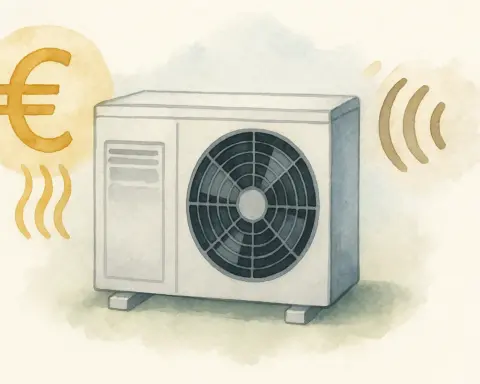 Iconos de las principales desventajas de la aerotermia: coste y ruido.