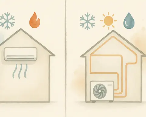Comparativa: aerotermia (frío, calor, ACS) vs. aire acondicionado (sólo frío y calor).