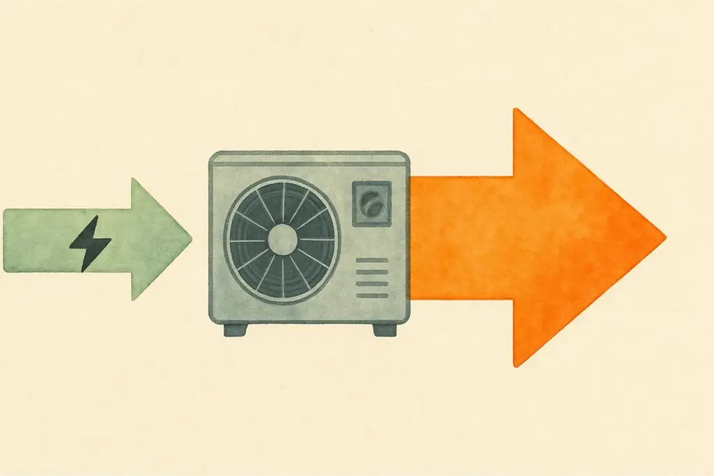 Bomba de calor de alta eficiencia: convierte poca energía eléctrica en mucho calor (alto SCOP).