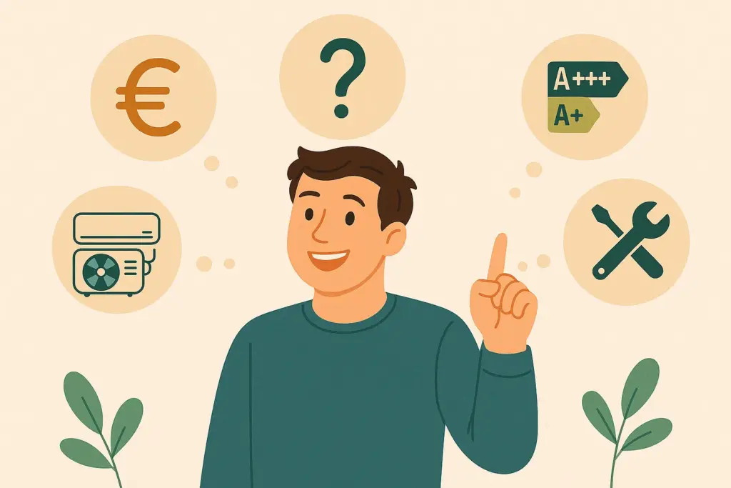 Hombre con ideas sobre precios, instalación, eficiencia y mantenimiento de climatización.