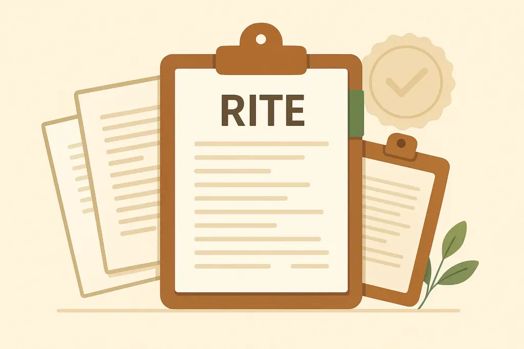 Documentos y clipboards con normativa RITE sobre climatización eficiente.